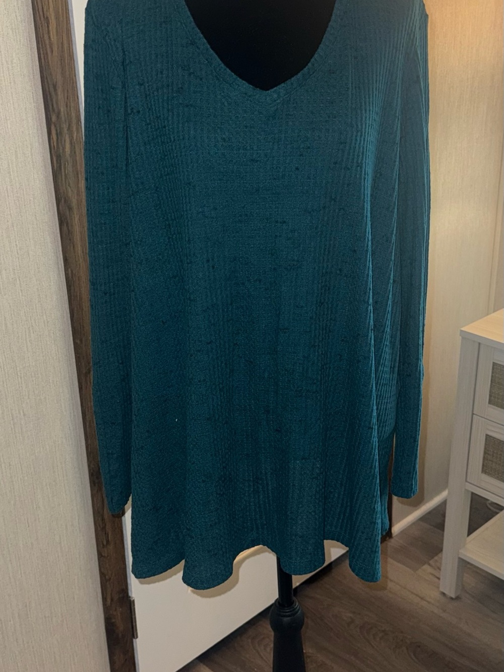 Lane Bryant Teal V-Neck Waffle-Knit Tunic Top